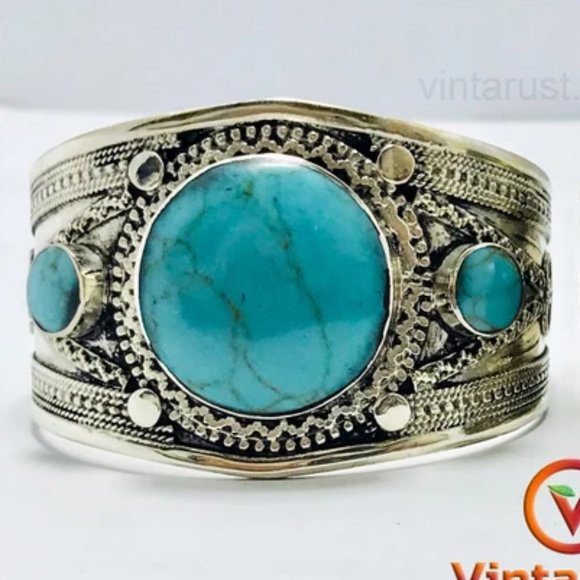 single   Round Shaped Stones Cuff Kuchi Boho Tribal Cuff Bracelet Statement - Picture 3 of 5